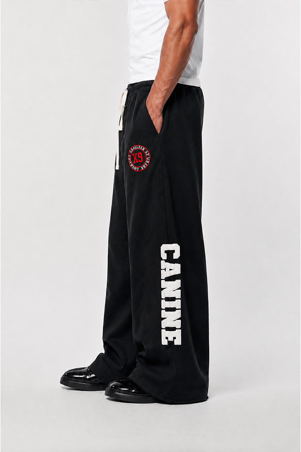 CORRUPTK9 HEAVYWEIGHT WIDE LEG SWEATPANTS WITH EMBROIDERED LOGO PATCHES & STATEMENT LEG GRAPHICS