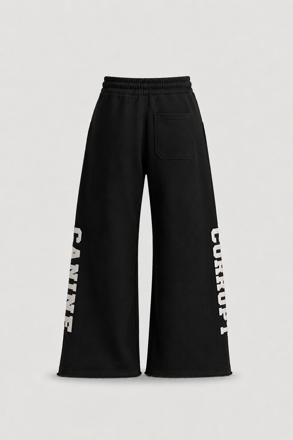CORRUPTK9 HEAVYWEIGHT WIDE LEG SWEATPANTS WITH EMBROIDERED LOGO PATCHES & STATEMENT LEG GRAPHICS