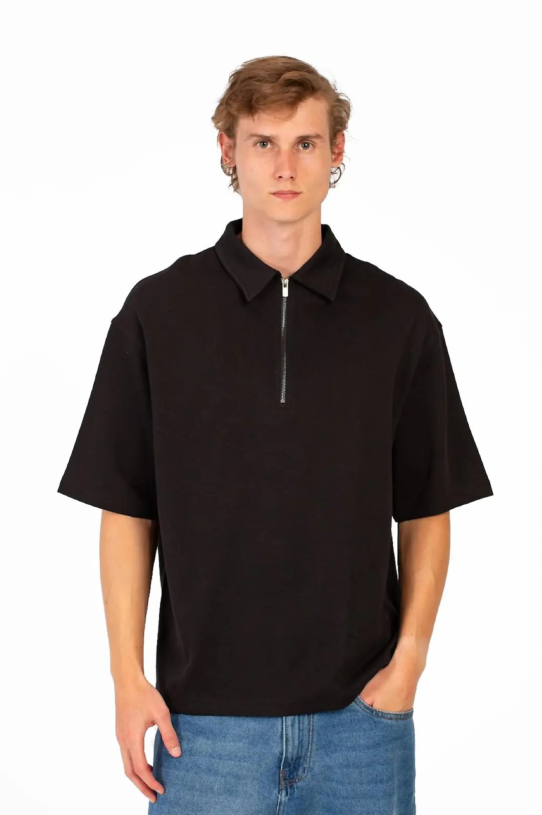 HALF ZIP POLO NECK T-SHIRT