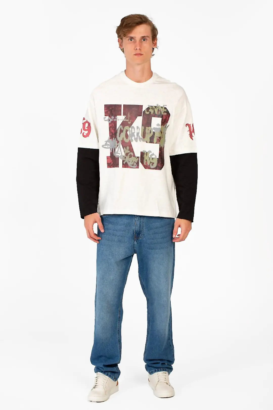 LONG CONNECTED SLEEVE K9 PRINTED T-SHIRT