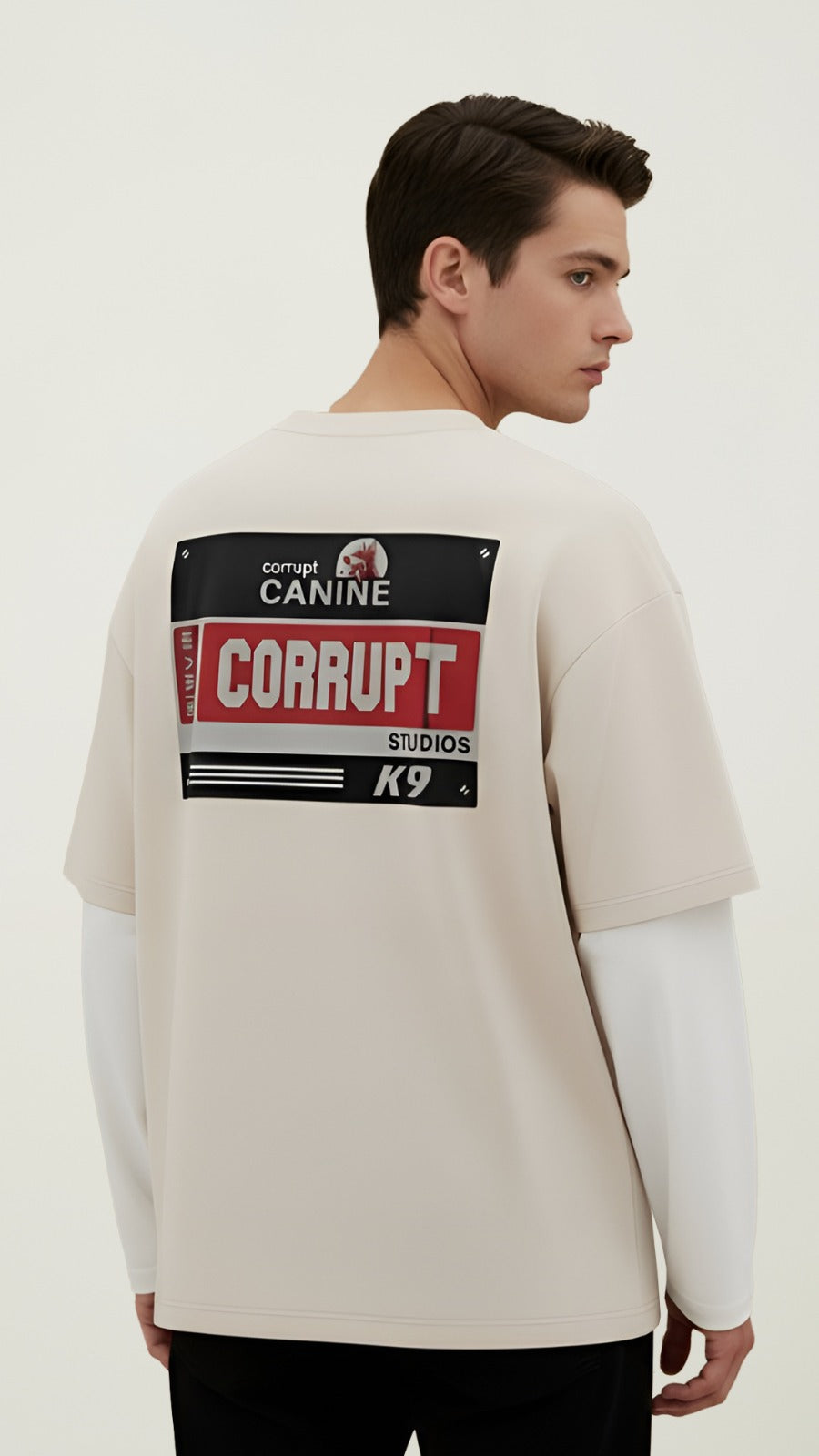 OVERSIZED CONNECTED LONG SLEEVE LOGO CORRUPT CANINE TSHIRT