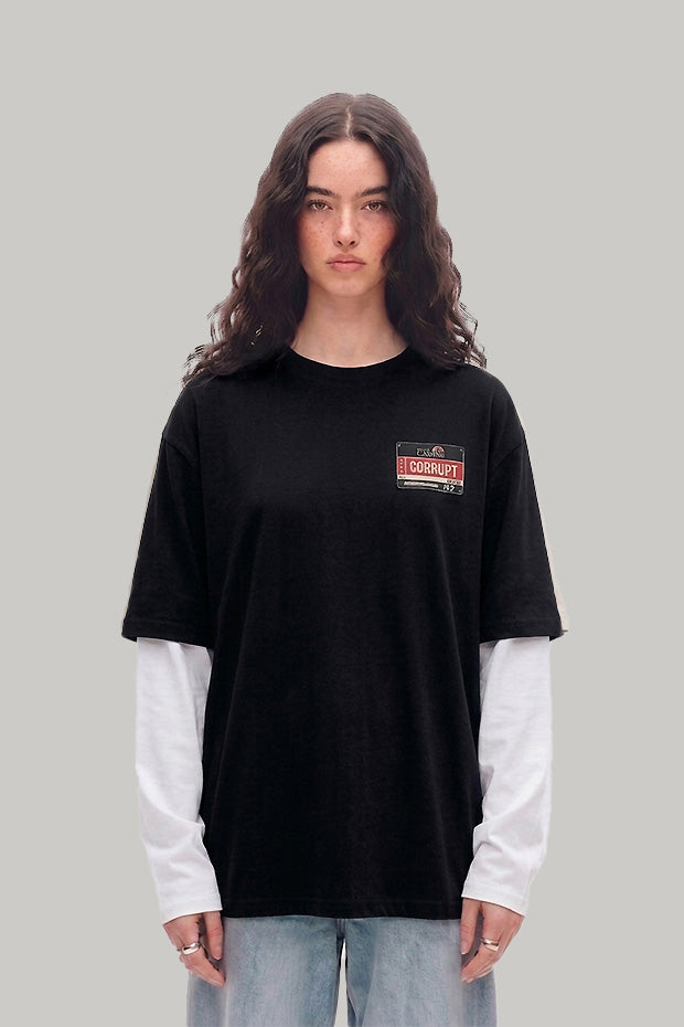 OVERSIZED CONNECTED LONG SLEEVE LOGO CORRUPT CANINE TSHIRT