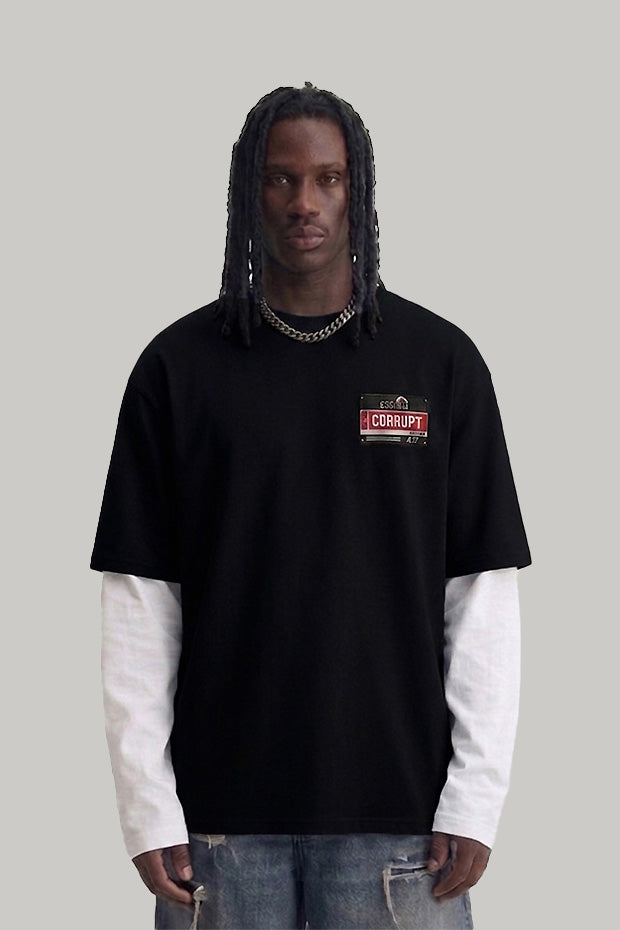 OVERSIZED CONNECTED LONG SLEEVE LOGO CORRUPT CANINE TSHIRT