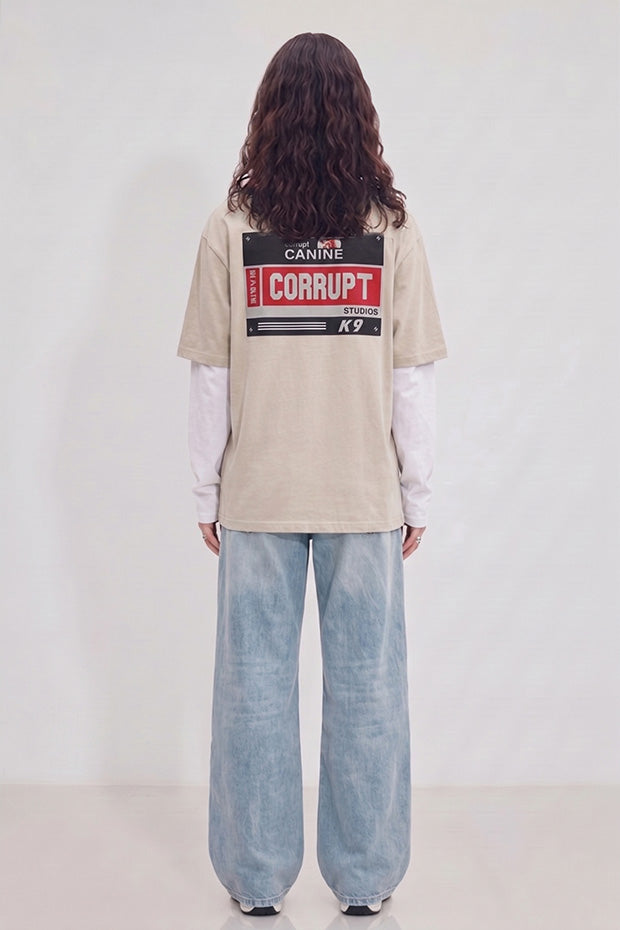 OVERSIZED CONNECTED LONG SLEEVE LOGO CORRUPT CANINE TSHIRT
