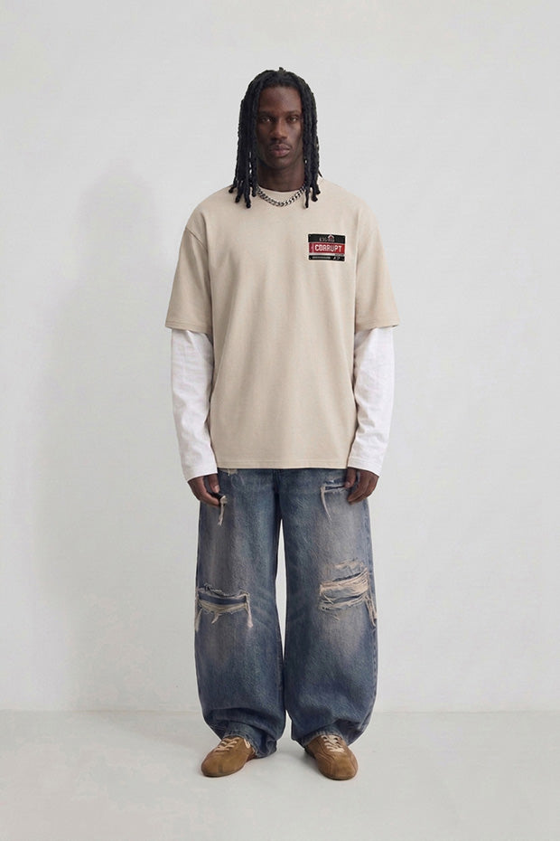OVERSIZED CONNECTED LONG SLEEVE LOGO CORRUPT CANINE TSHIRT