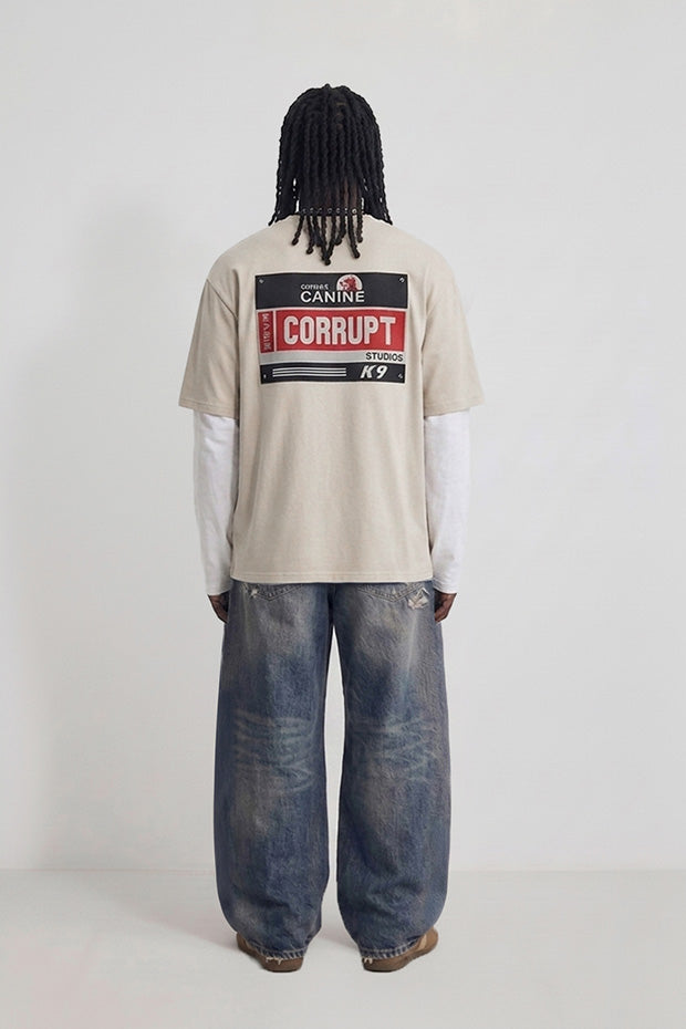OVERSIZED CONNECTED LONG SLEEVE LOGO CORRUPT CANINE TSHIRT