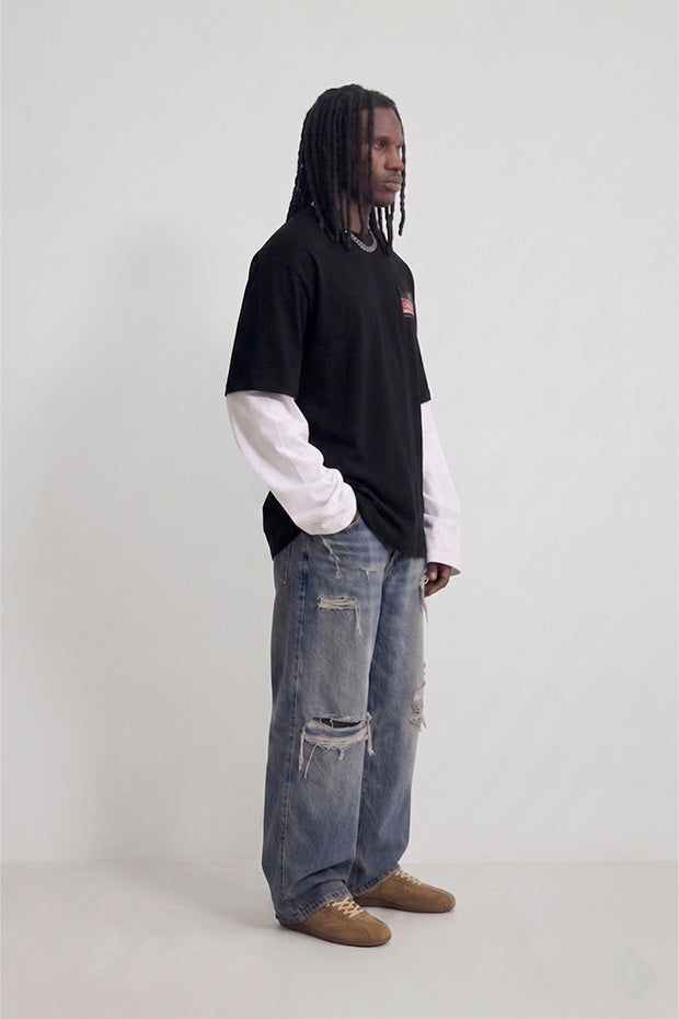 OVERSIZED CONNECTED LONG SLEEVE LOGO CORRUPT CANINE TSHIRT