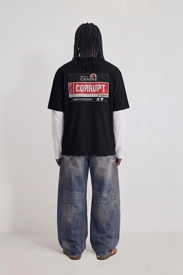 OVERSIZED CONNECTED LONG SLEEVE LOGO CORRUPT CANINE TSHIRT