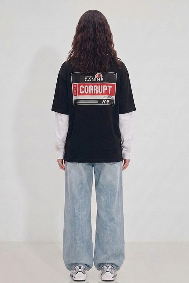 OVERSIZED CONNECTED LONG SLEEVE LOGO CORRUPT CANINE TSHIRT