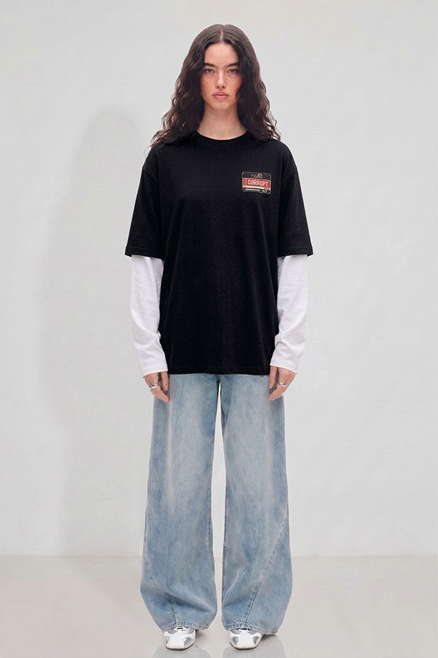 OVERSIZED CONNECTED LONG SLEEVE LOGO CORRUPT CANINE TSHIRT
