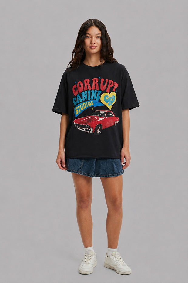 CORRUPT CANINE RETRO RIDE HEAVYWEIGHT BOXY T-SHIRT