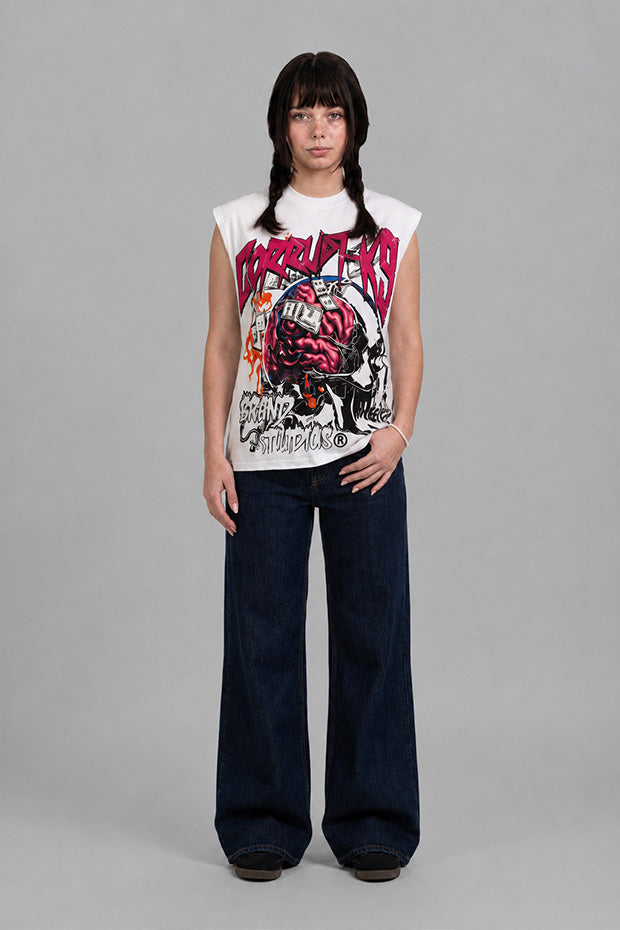 Money Mind Skull Oversized Sleeveless T-shirt