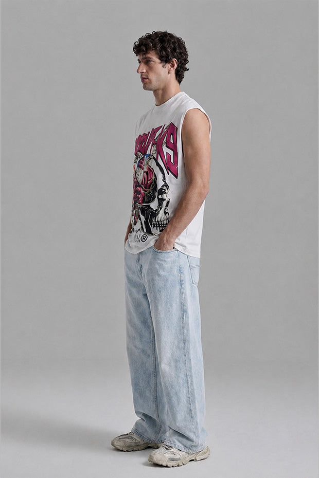 Money Mind Skull Oversized Sleeveless T-shirt