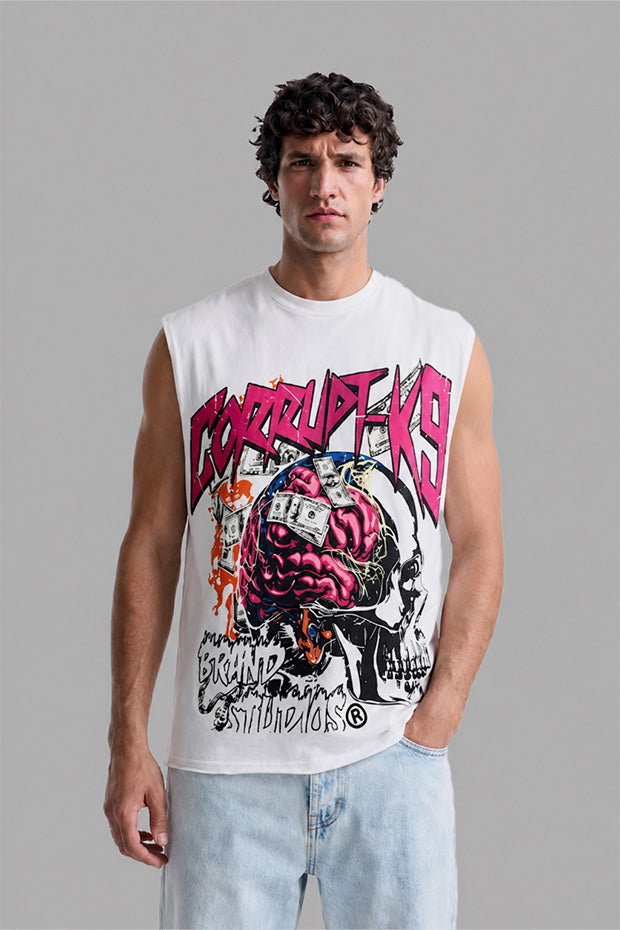 Money Mind Skull Oversized Sleeveless T-shirt