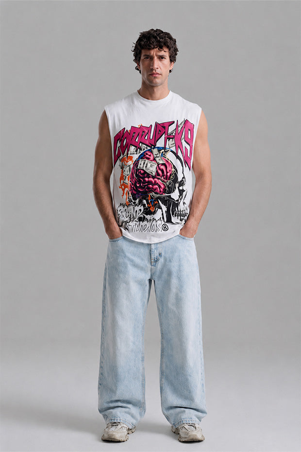 Money Mind Skull Oversized Sleeveless T-shirt