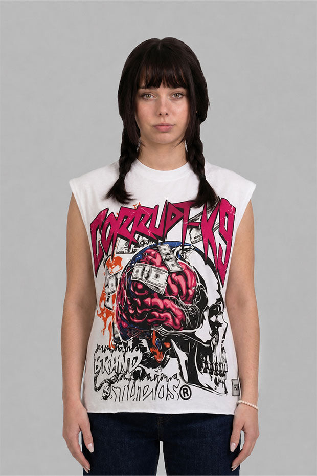 Money Mind Skull Oversized Sleeveless T-shirt
