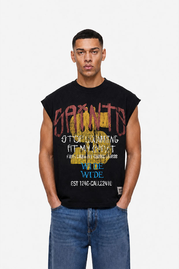 SAINTS WIDE BOX FIT CUT-OFF VINTAGE T-SHIRT