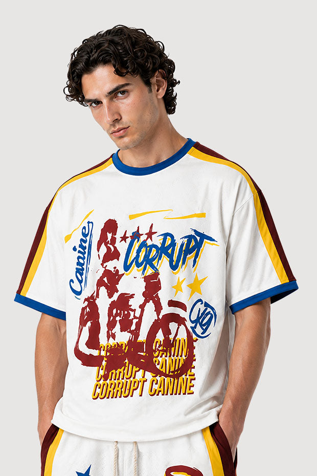 CK-9 STUDIOS RETRO BIKER GRAPHIC BOXY FIT T-SHIRT