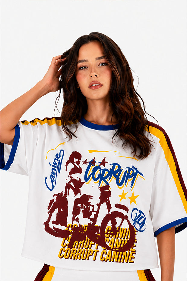 CK-9 STUDIOS RETRO BIKER GRAPHIC BOXY FIT T-SHIRT