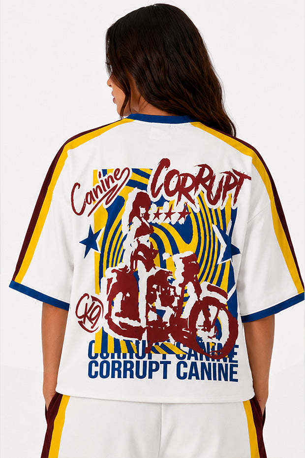 CK-9 STUDIOS RETRO BIKER GRAPHIC BOXY FIT T-SHIRT