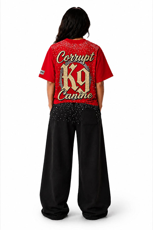 CORRUPT K9 ALPHA ELITE SET — RHINESTONE GRAPHIC T-SHIRT & WIDE SWEATPANTS