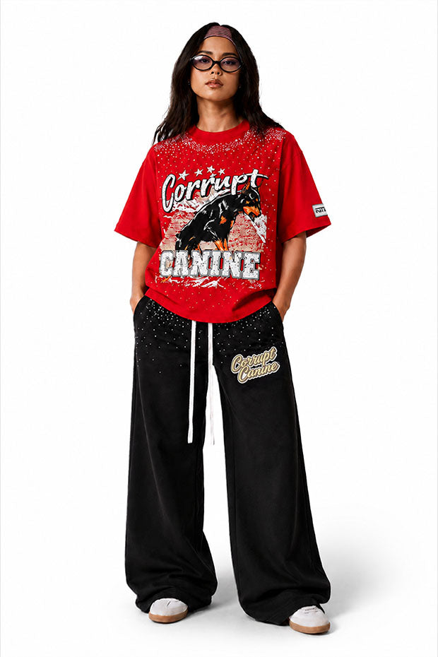 CORRUPT K9 ALPHA ELITE SET — RHINESTONE GRAPHIC T-SHIRT & WIDE SWEATPANTS