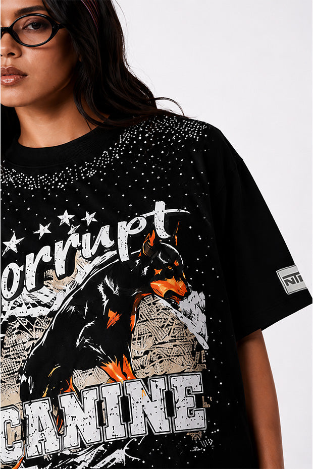CORRUPT K9 ALPHA ELITE SET — RHINESTONE GRAPHIC T-SHIRT & WIDE SWEATPANTS