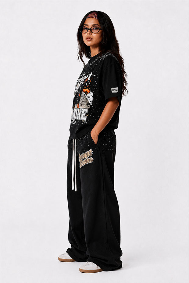 CORRUPT K9 ALPHA ELITE SET — RHINESTONE GRAPHIC T-SHIRT & WIDE SWEATPANTS