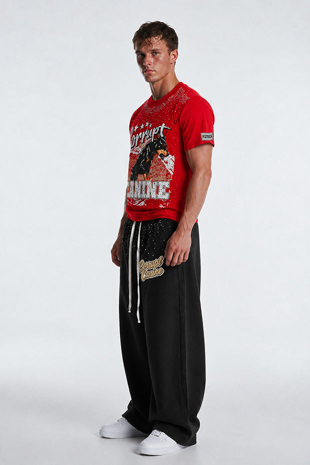 CORRUPT K9 ALPHA ELITE SET — RHINESTONE GRAPHIC T-SHIRT & WIDE SWEATPANTS