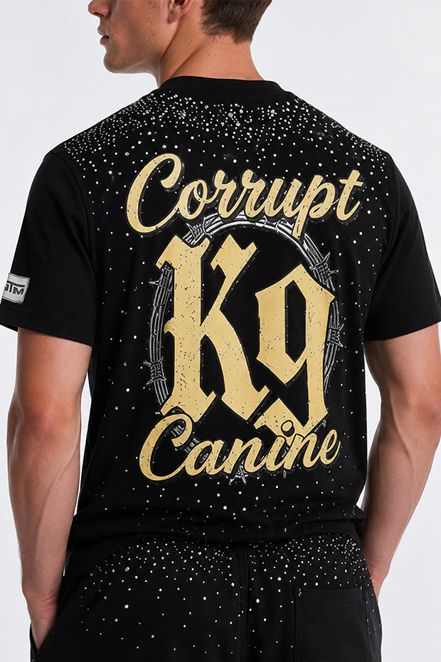 CORRUPT K9 ALPHA ELITE SET — RHINESTONE GRAPHIC T-SHIRT & WIDE SWEATPANTS
