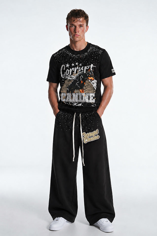 CORRUPT K9 ALPHA ELITE SET — RHINESTONE GRAPHIC T-SHIRT & WIDE SWEATPANTS