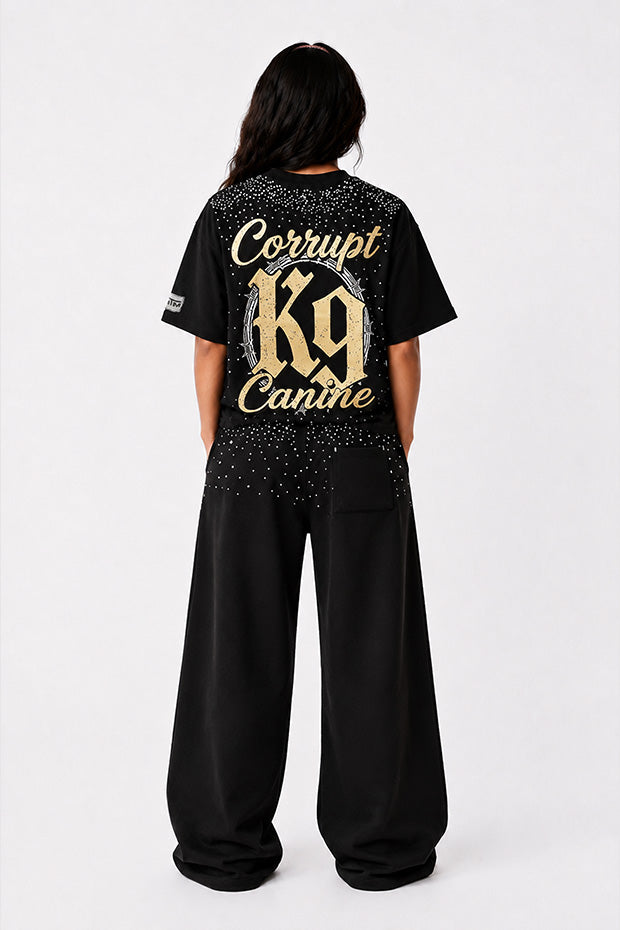 CORRUPT K9 ALPHA ELITE SET — RHINESTONE GRAPHIC T-SHIRT & WIDE SWEATPANTS