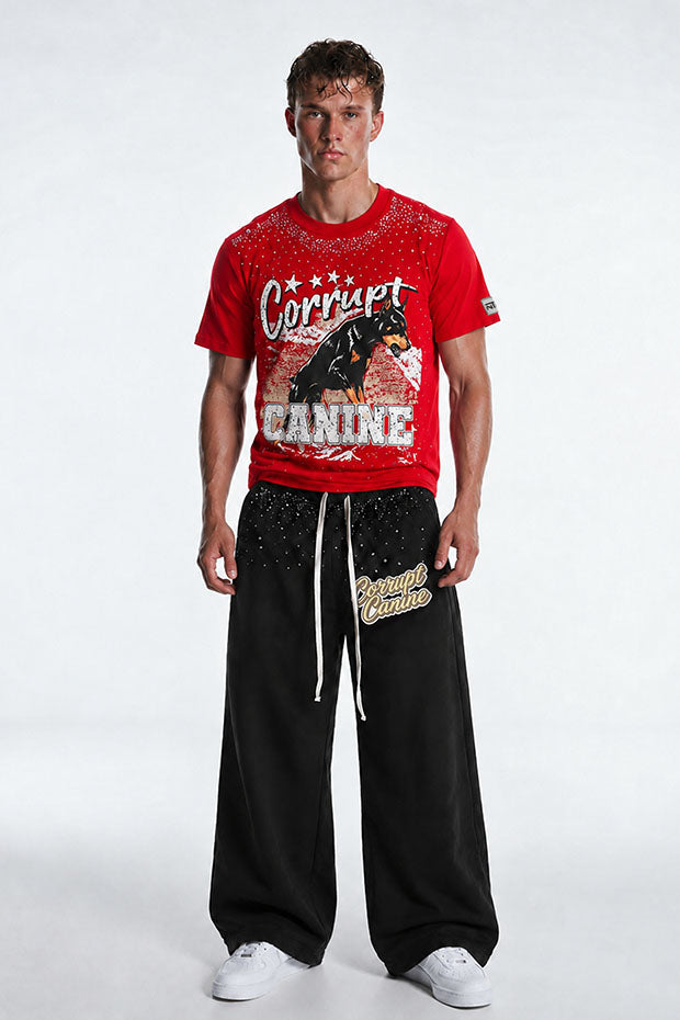 CORRUPT K9 ALPHA ELITE SET — RHINESTONE GRAPHIC T-SHIRT & WIDE SWEATPANTS