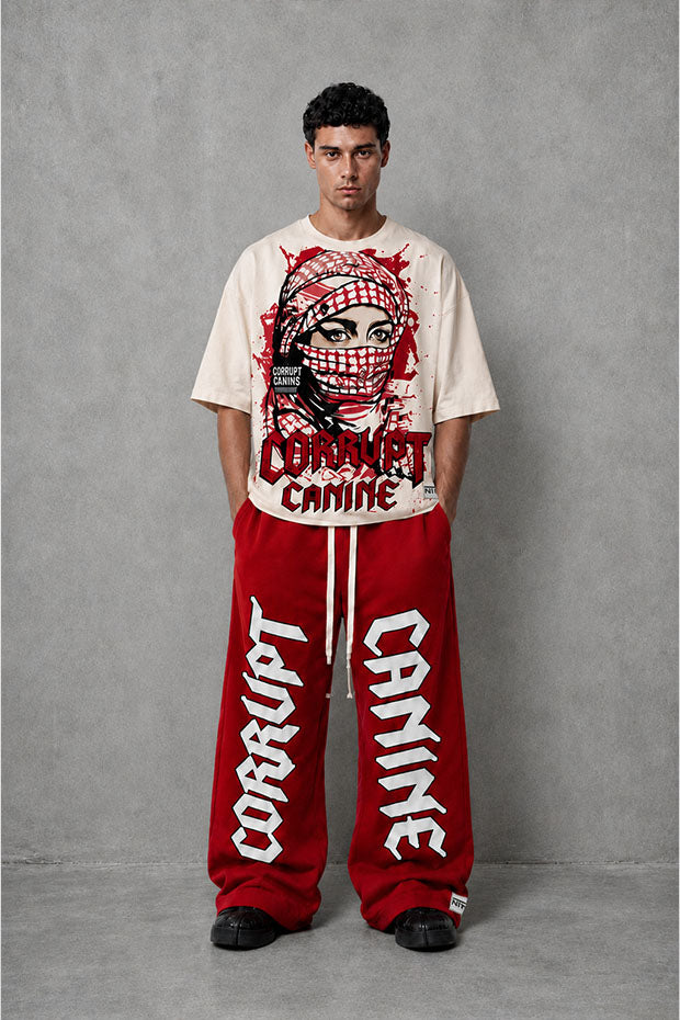 CORRUPT CANINE SILENCE SPEAKS LOUDER BOXY GRAPHIC T-SHIRT & WIDE LEG SWEATPANTS SET