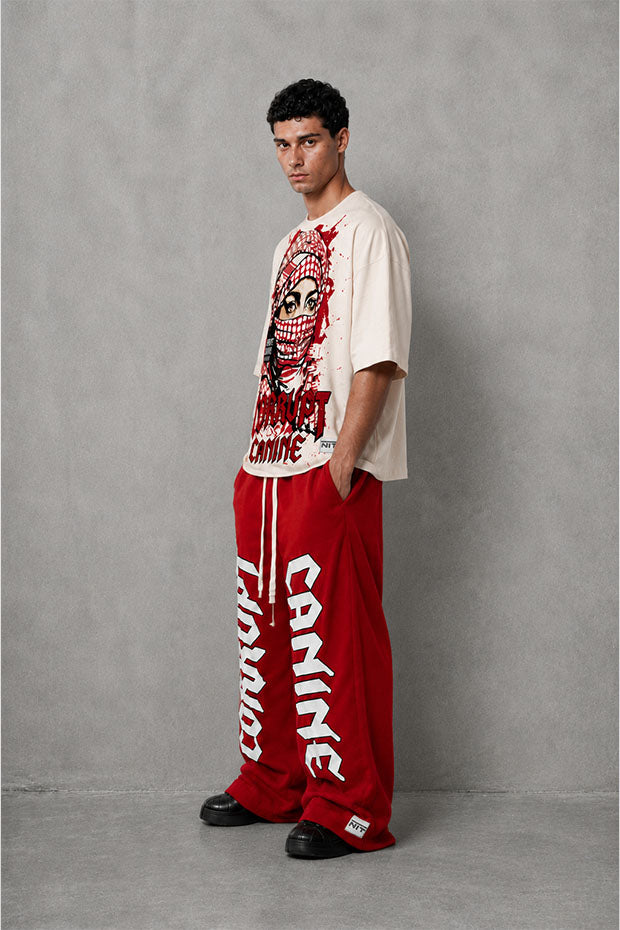 CORRUPT CANINE SILENCE SPEAKS LOUDER BOXY GRAPHIC T-SHIRT & WIDE LEG SWEATPANTS SET