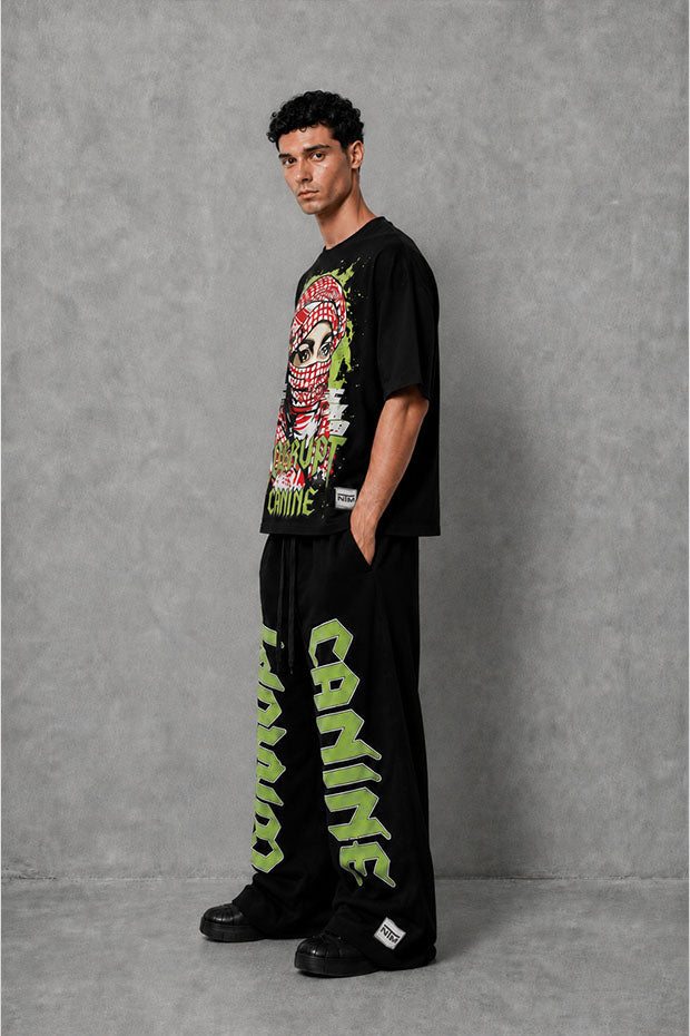 CORRUPT CANINE SILENCE SPEAKS LOUDER BOXY GRAPHIC T-SHIRT & WIDE LEG SWEATPANTS SET