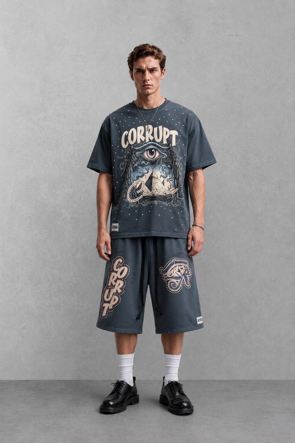 CORRUPT CANINE ALL SEEING EYE & PYRAMID GRAPHIC BOXY T-SHIRT AND RELAXED SHORTS SET