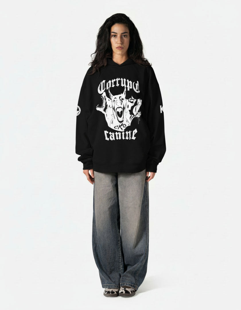 CORRUPT CANINE SAVAGE PRINT OVERSIZED HOODIE