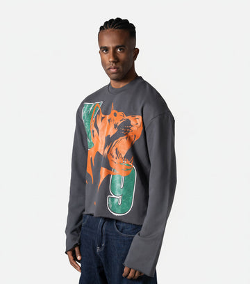 RHINESTONE DOGY &amp; LOGOS PRINT CORRUPT CROPPED SWEATSHIRT