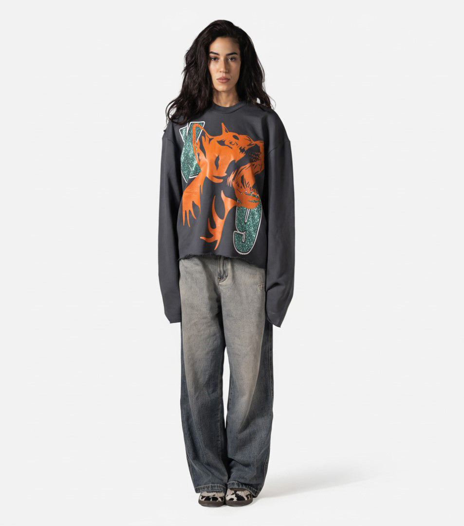 RHINESTONE DOGY &amp; LOGOS PRINT CORRUPT CROPPED SWEATSHIRT
