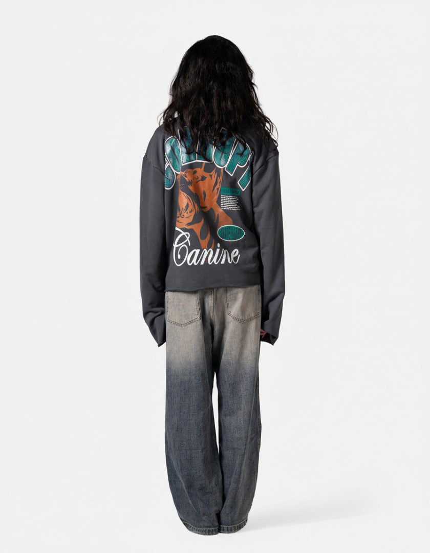 RHINESTONE DOGY &amp; LOGOS PRINT CORRUPT CROPPED SWEATSHIRT