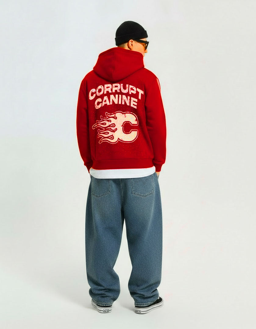 CORRUPT CANINE RHINESTONE STREET UNISEX ZIP HOODIE