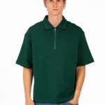 HALF ZIP POLO NECK T-SHIRT - Bottel Green