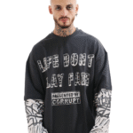LONG SLEEVE CONNECTED PRINTED TEE - Anthrcite