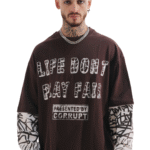 LONG SLEEVE CONNECTED PRINTED TEE - Brown