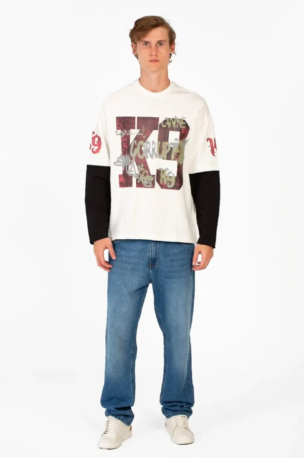 LONG CONNECTED SLEEVE K9 PRINTED T-SHIRT