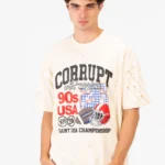 CORRUPT NINETIES VARSITY BASEBALL OVERSIZED T-SHIRT - Ecru