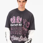 CORRUPT CANINE STUDIES LONG SLEEVE CONNECTED DOGY PRINTED T-SHIRT - Anthrcite