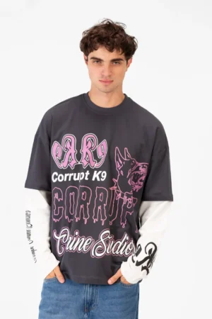 CORRUPT CANINE STUDIES LONG SLEEVE CONNECTED DOGY PRINTED T-SHIRT