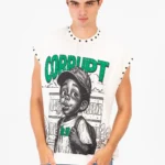 CORRUPT RHIMSTONES BABY PRINT SLEEVELESS T-SHIRT - Ecru